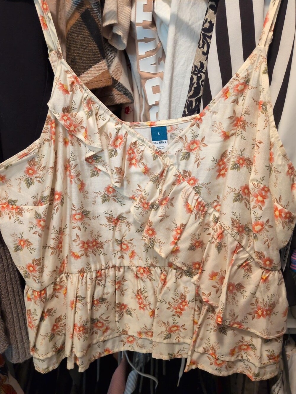 Old Navy Cream Floral Ruffle Cami Top - Orange Bloom